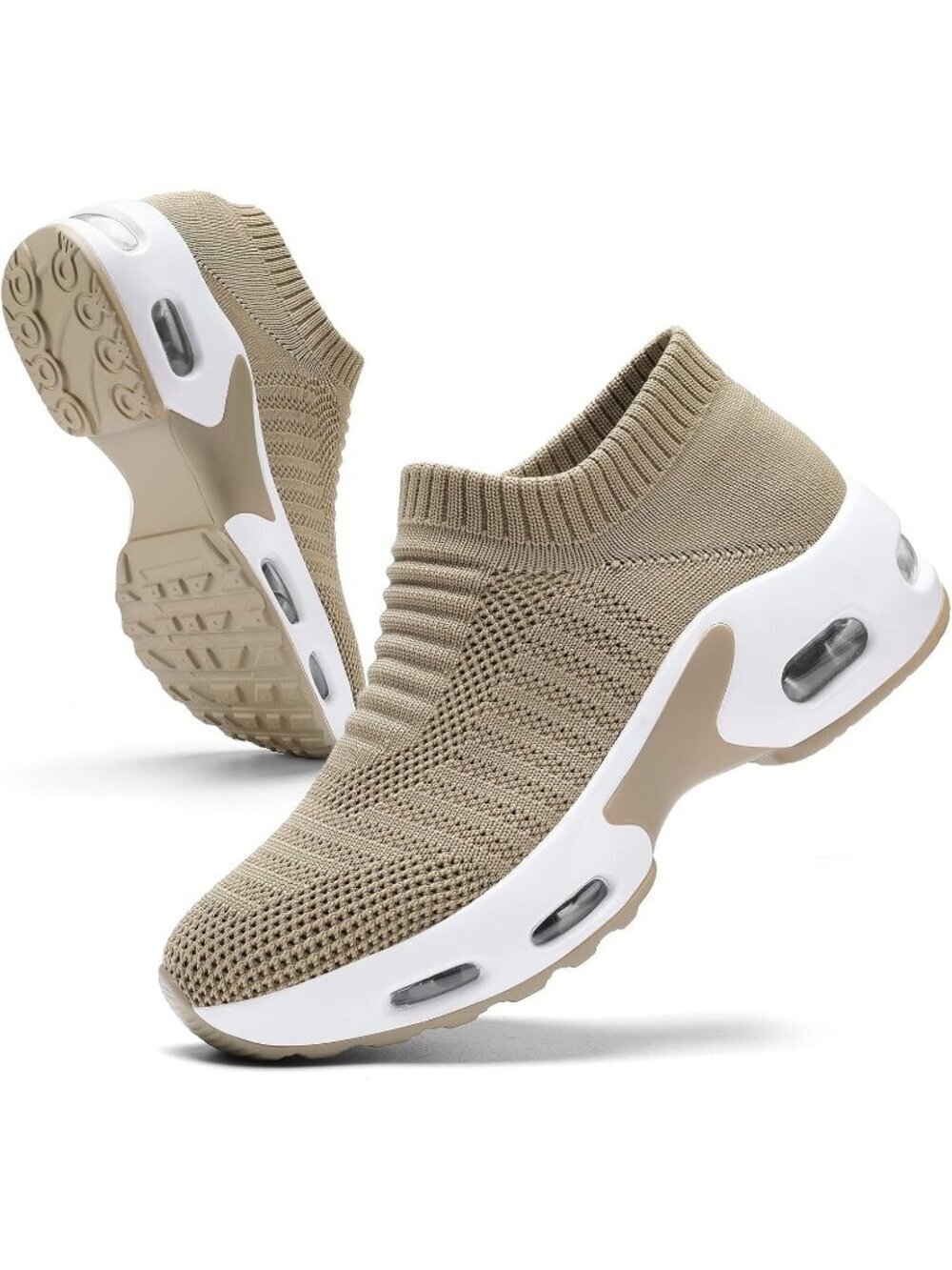 Women's Brown Mesh Light Weight Pull-On Air Cushion Slip on Sock Walking Sneaker